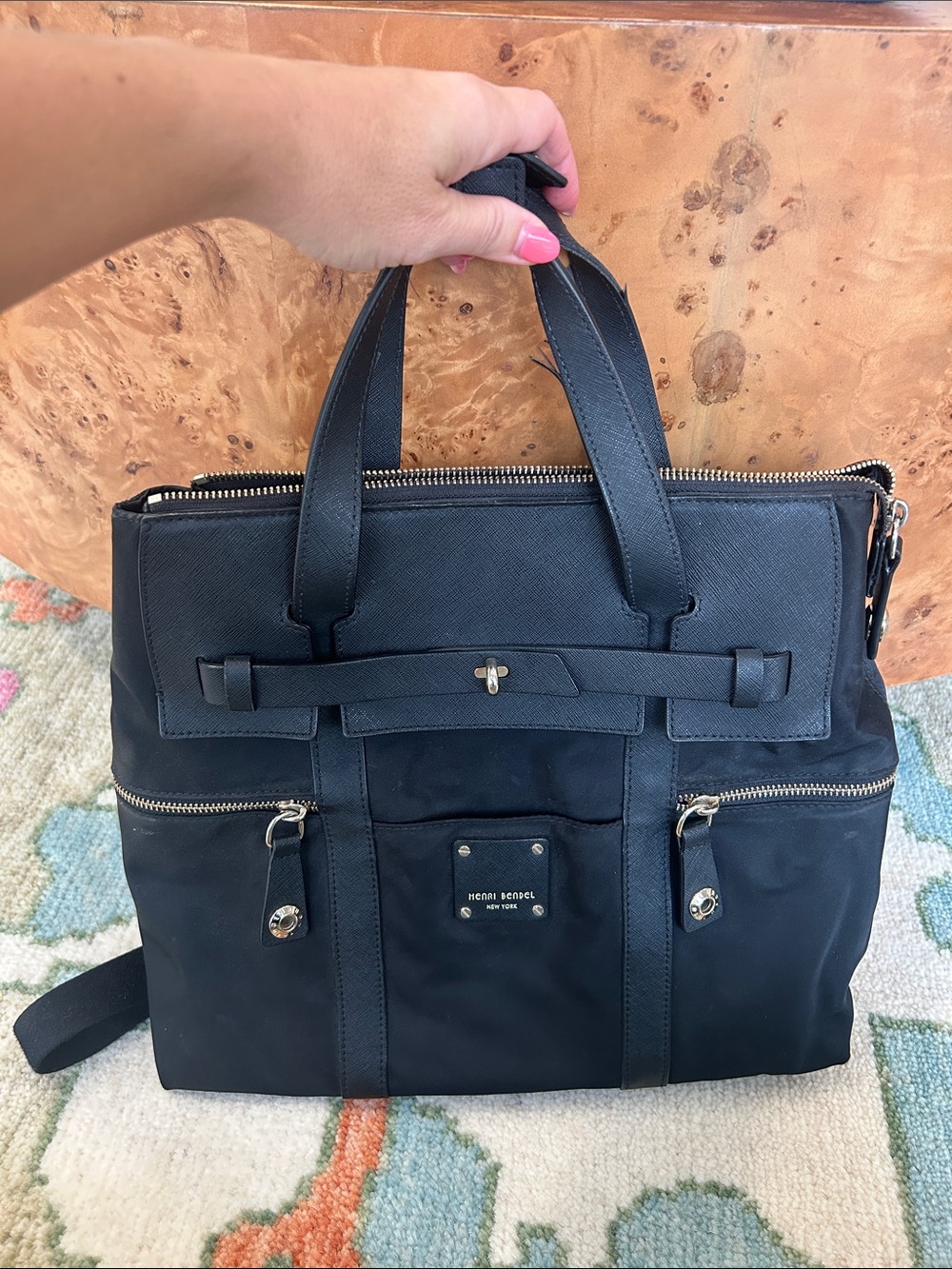 Black HENRI BENDEL Jetsetter Tote/ Backpack with Gold Hardware - BEST work bag!